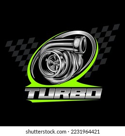 Turbo engine with racing flag vector illustration 