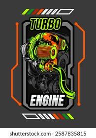 Turbo Engine Vector Design Illustrator Design Suitable for Clothing Screen Printing