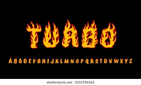 Turbo fire font typeface, decorative font lettering design vector set