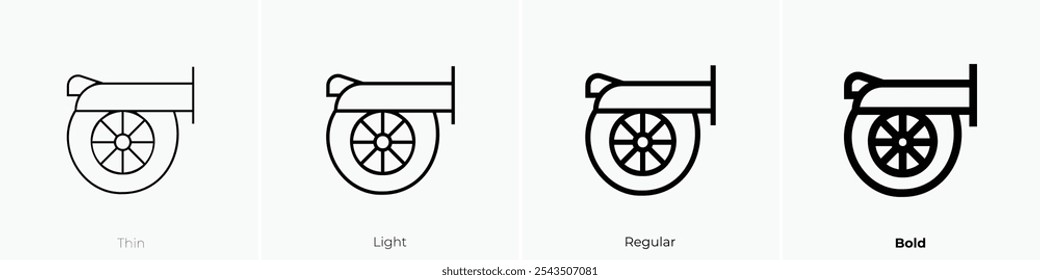 icono de turbo. Diseño de estilo delgado, ligero, regular y audaz aislado sobre fondo blanco