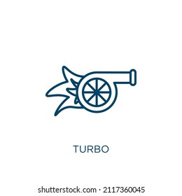 icono de turbo. Icono de contorno turbo lineal delgado aislado en fondo blanco. Signo turbo de vector de línea, símbolo para web y móvil