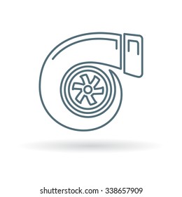 Turbo icon. Turbocharger sign. Vehicle performance forced aspiration symbol. Thin line icon on white background. Vector illustration.