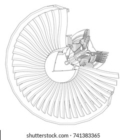 Turbo jet engine aircraft. Vector line illustration