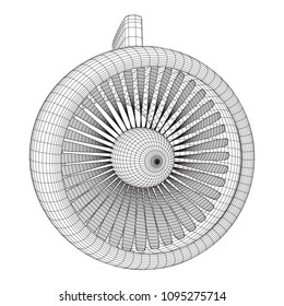 Turbo jet plane engine wireframe low poly mesh vector illustration