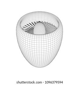 Turbo jet plane engine wireframe low poly mesh vector illustration