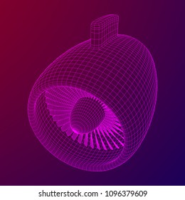 Turbo jet plane engine wireframe low poly mesh vector illustration