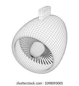 Turbo jet plane engine wireframe low poly mesh vector illustration