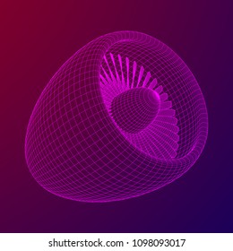 Turbo jet plane engine wireframe low poly mesh vector illustration