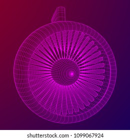 Turbo jet plane engine wireframe low poly mesh vector illustration