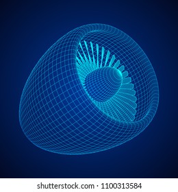 Ilustração do vetor de malha baixa do wireframe do motor do avião turbo do jato