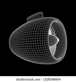 Turbo jet plane engine wireframe low poly mesh vector illustration