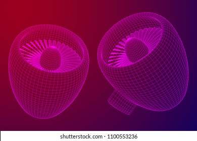 Turbo jet plane engine wireframe low poly mesh vector illustration