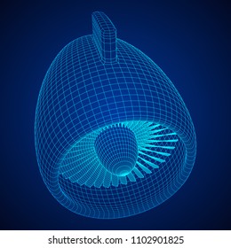 Turbo jet plane engine wireframe low poly mesh vector illustration