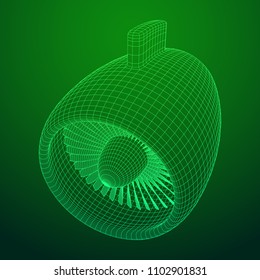 Turbo jet plane engine wireframe low poly mesh vector illustration
