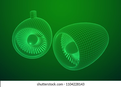 Turbo jet plane engine wireframe low poly mesh vector illustration