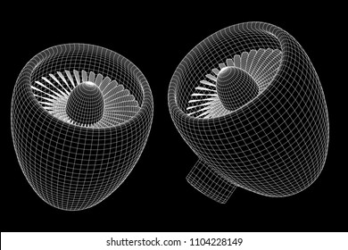 Turbo jet plane engine wireframe low poly mesh vector illustration