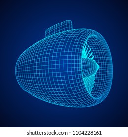 Turbo jet plane engine wireframe low poly mesh vector illustration