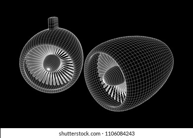 Turbo jet plane engine wireframe low poly mesh vector illustration