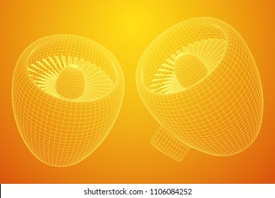 Turbo jet plane engine wireframe low poly mesh vector illustration