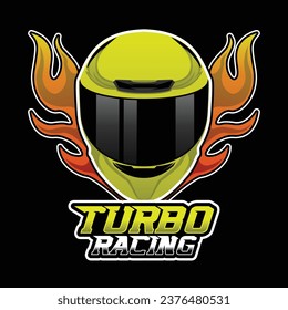 Turbo Racing Yellow Flaming Motorcycle Helmet Cool Vector for sticker and tattoos