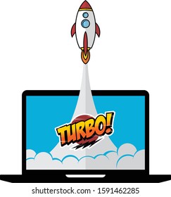 turbo space ship rocket shuttle laptop vector art illustration