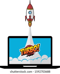 turbo space ship rocket shuttle laptop vector art illustration