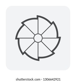 Turbocharger compressor wheel impeller icon. For increase an internal combustion engine's efficiency and power. Use in turbocharger for truck, car, train, aircraft and construction equipment engine.