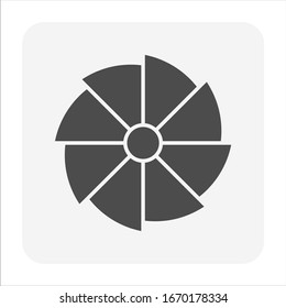 Turbocharger compressor wheel impeller icon. For increase an internal combustion engine's efficiency and power. Use in turbocharger for truck, car, train, aircraft and construction equipment engine.