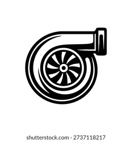 Turbocharger icon black and white vector illustration for car service and auto maintenance design