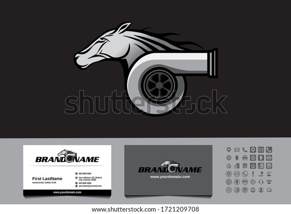 Turbocharger power diesel with head horse run.\
Logo - business card template\
vector.