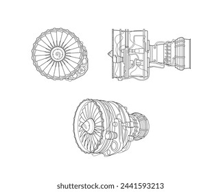 Turbofan aircraft engine vector blueprint
