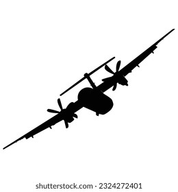 A turboprop airliner in silhouette