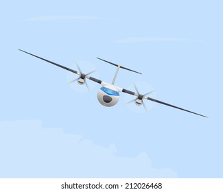 Turboprop airplane in flight. Vector illustration. EPS10. Opacity.