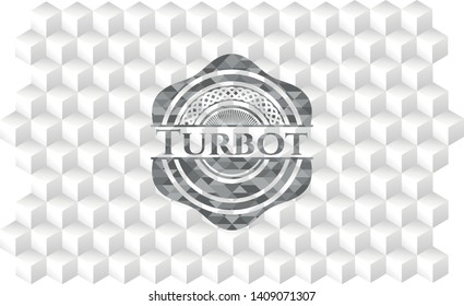 Turbot grey emblem with geometric cube white background