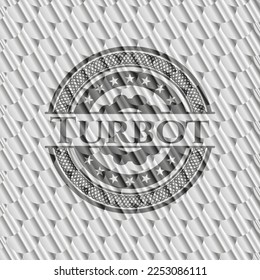 Turbot shiny silver emblem. Scales pattern. Vector Illustration. Detailed. 