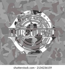 Turbulent grey camouflaged emblem. Vector Illustration. 