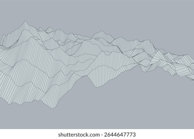 Paisagem turbulenta feita de contornos lineares finos formando padrões irregulares em um fundo neutro