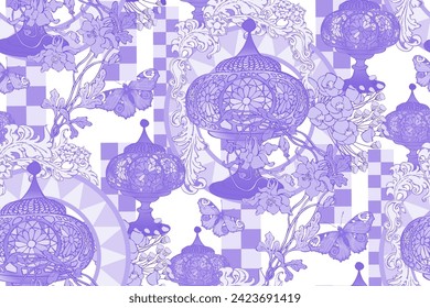 Turcish lamp seamless pattern. One color. Suitable for fabric, wrapping paper and the like