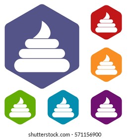 Turd icons set rhombus in different colors isolated on white background