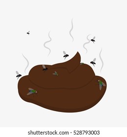 Turd on the ground. Piece of brown shit vector illustration. Dog excrement clean please. Flies around dog's pooing