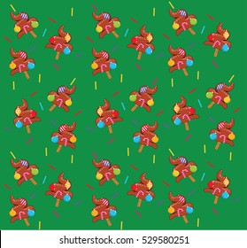 turd seamless pattern, ugly new year pattern, color ornament, cal background, dung, poop on green background, funny shit, flat, christmas tree with decoration, vector illustration