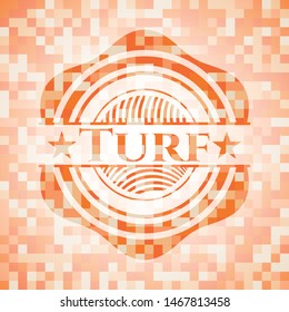 Turf abstract orange mosaic emblem with background