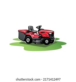 turf and lawn mower illustration logo vector