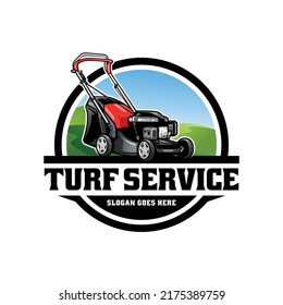 turf and lawn mower illustration logo vector