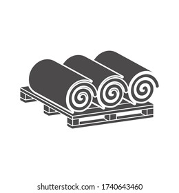 Turf Rolls.Lawn rolls on pallet icon in flat style.Vector illustration.