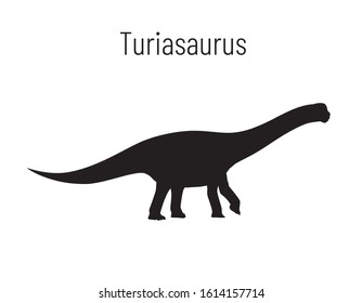 Turiasaurus. Sauropodomorpha dinosaur. Monochrome vector illustration of silhouette of prehistoric creature turiasaurus isolated on white background. Stencil. Huge fossil dinosaur.