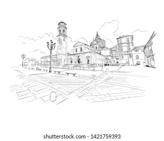 Turin Cathedral. Turin. Italy. Europe. Hand drawn sketch. Vector illustration.