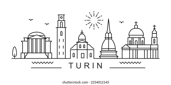 Turin City Line View. Poster print minimal design. Italy