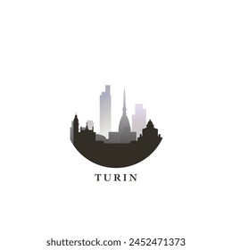 Turin cityscape, gradient vector badge, flat skyline logo, icon. Italy city round emblem idea with landmarks and building silhouettes. Isolated graphic