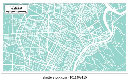 Mapa de la ciudad de Turín en estilo retro. Mapa de esquema. Ilustración vectorial.